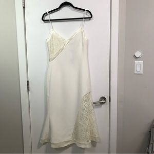 David Koma Asymmetric Lace & Satin Details V Neck Midi Bridal Dress